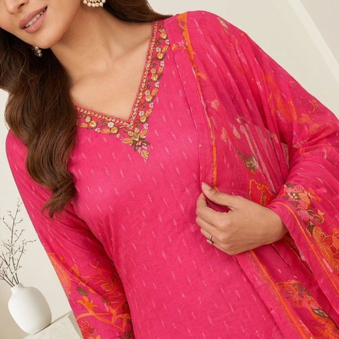 Fuchsia Floral 3 Pcs Suit Set