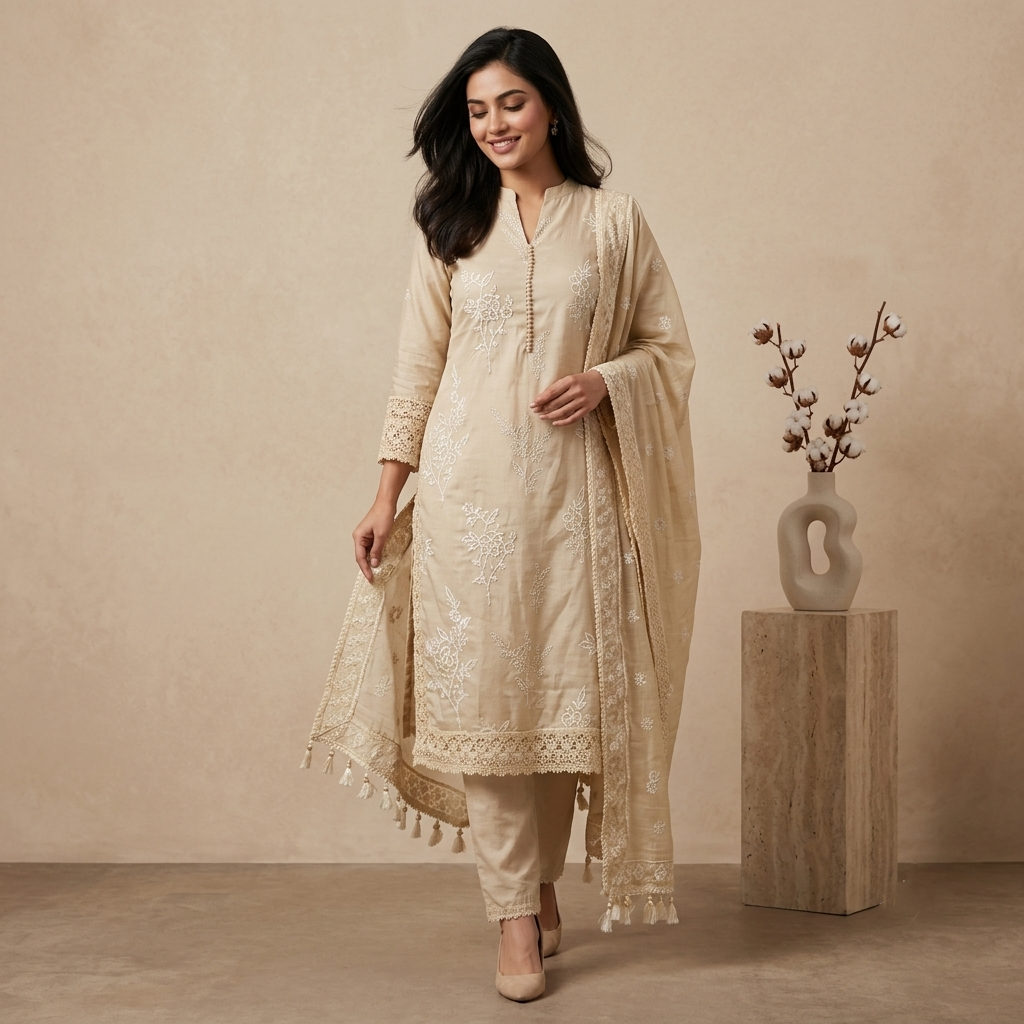 Sand Beige 3 Pcs Suit Set