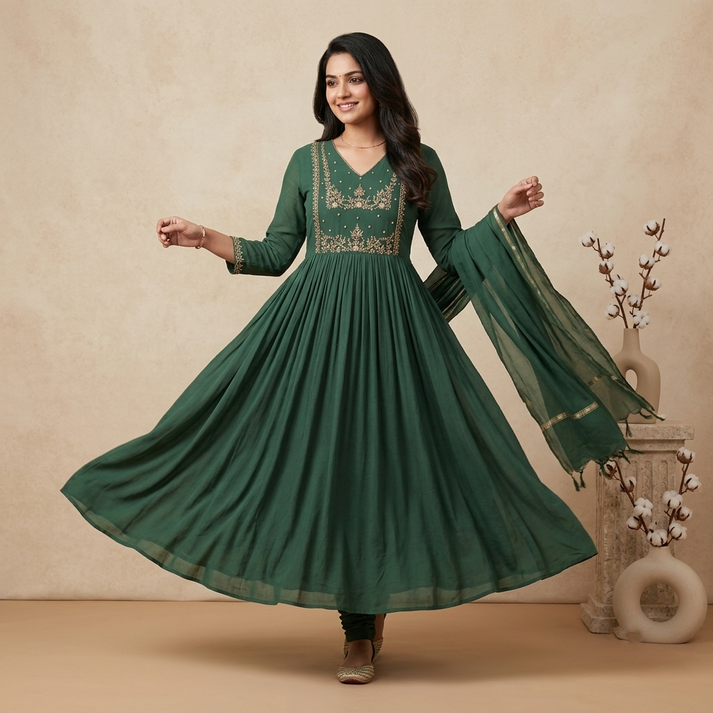 Emerald Grace Anarkali 3 Pcs Suit Set