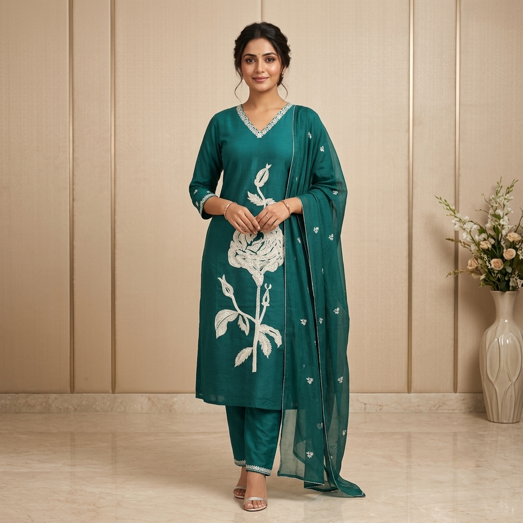 Teal Rose 3 Pcs Suit Set