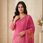 Pink Botanical Print 3 Pcs Suit Set