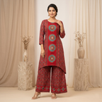 Red Ethnic Print Kurta Set