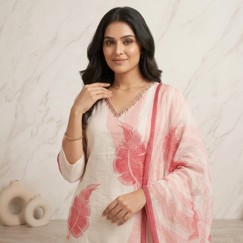 Floral Blush Pink 3 Pcs Suit Set