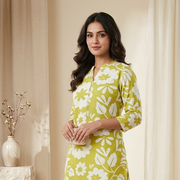 Floral Print Lime Green Tunic