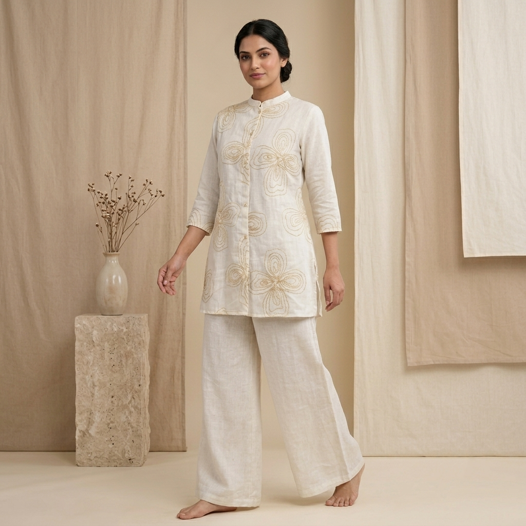 White Embroidered Kurti Palazzo Set