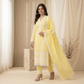Lemon Yellow Embroidered 3 Pcs Suit Set