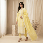 Lemon Yellow Embroidered 3 Pcs Suit Set