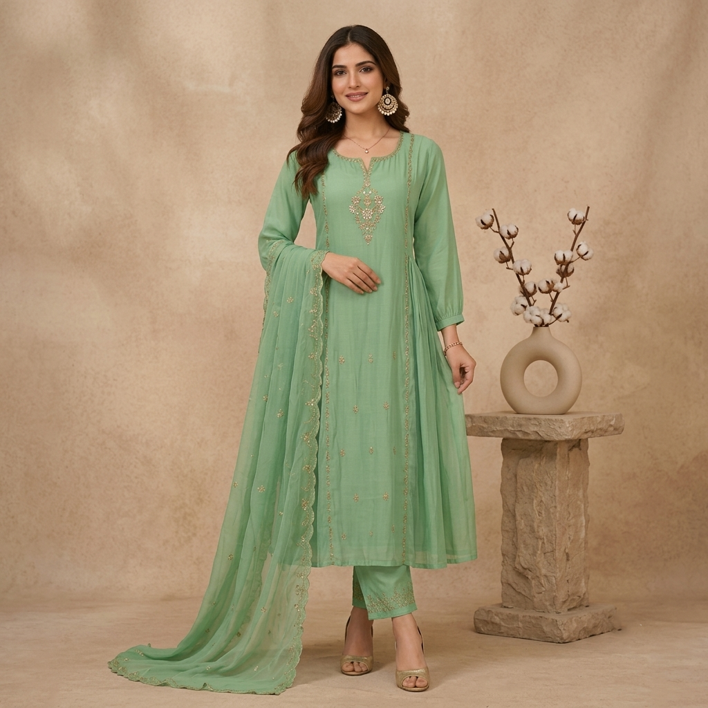 Mint Green 3 Pcs Suit Set