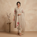 Beige Floral Anarkali 3 Pcs Suit Set