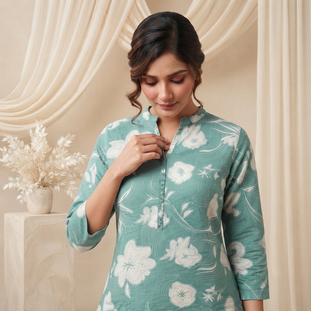 Floral Printed Teal Tunic