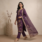 Plum Floral 3 Pcs Suit Set