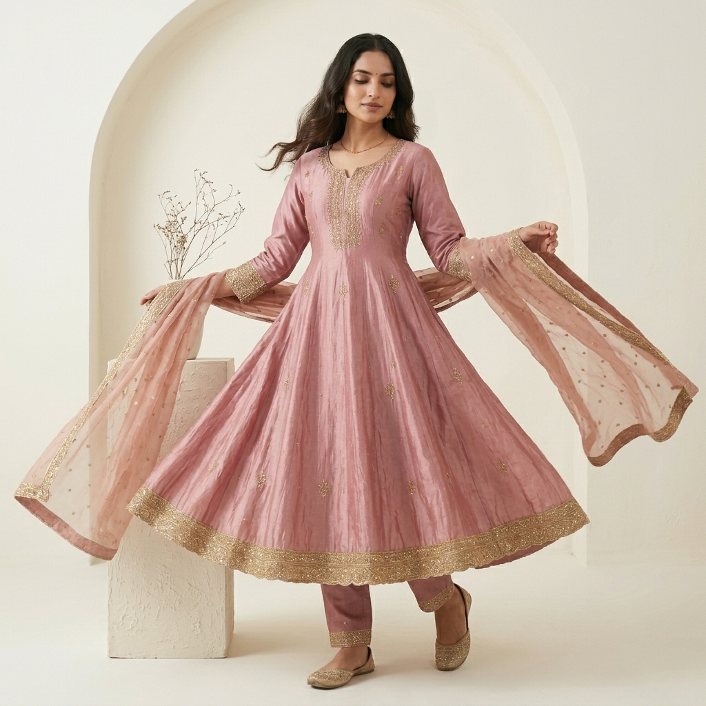 Dusty Pink Festive Anarkali 3 Pcs Suit Set