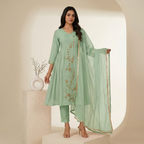 Mint Green Anarkali 3 Pcs Suit Set