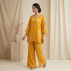 Mustard Floral Kaftan Coord Set