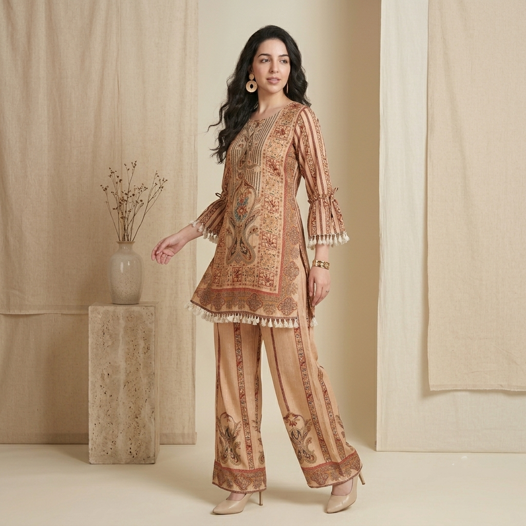 Cream Ethnic Print Co-ord Set