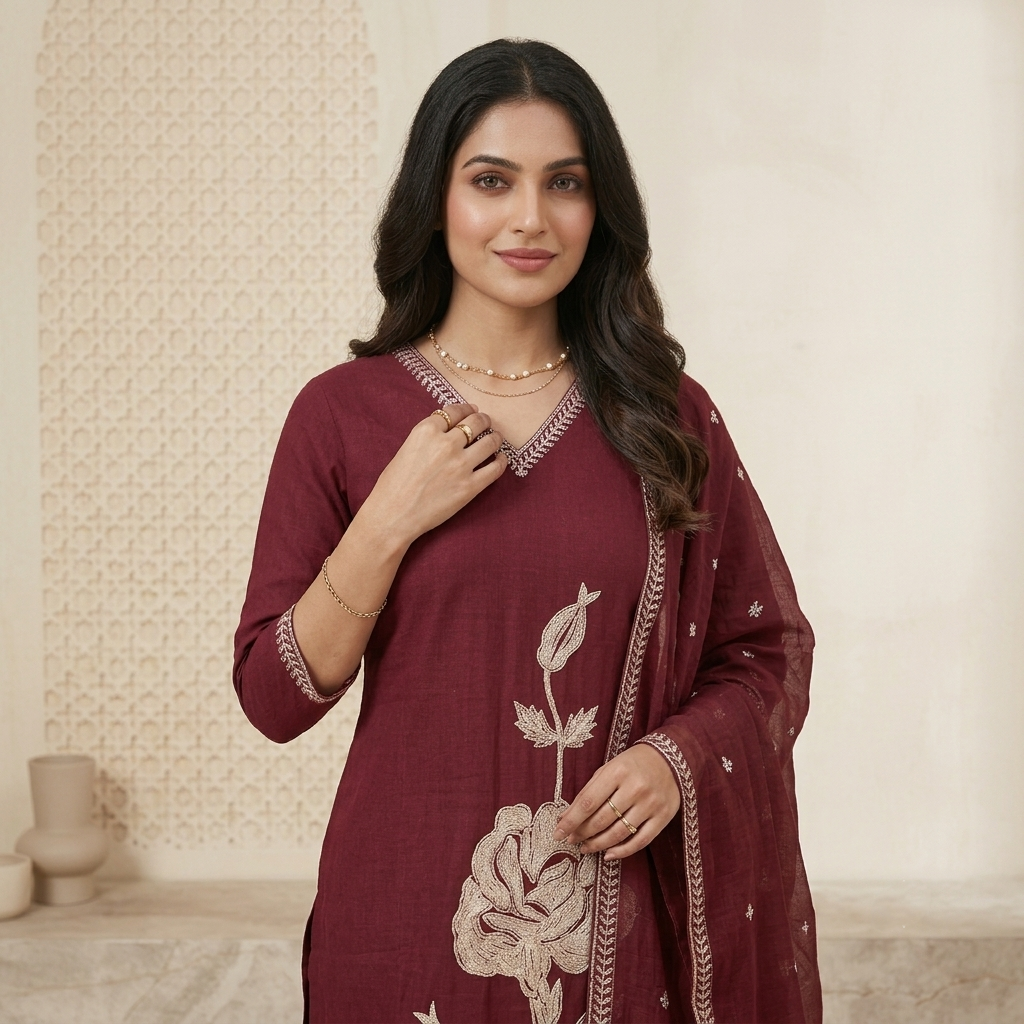 Crimson Rose 3 Pcs Suit Set