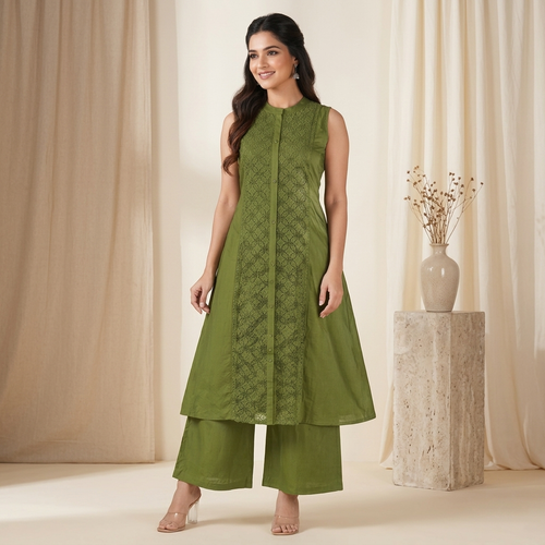 A-Line Green Kurta Palazzo Set