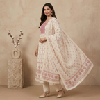 Ivory Pink Anarkali 3 Pcs Suit Set