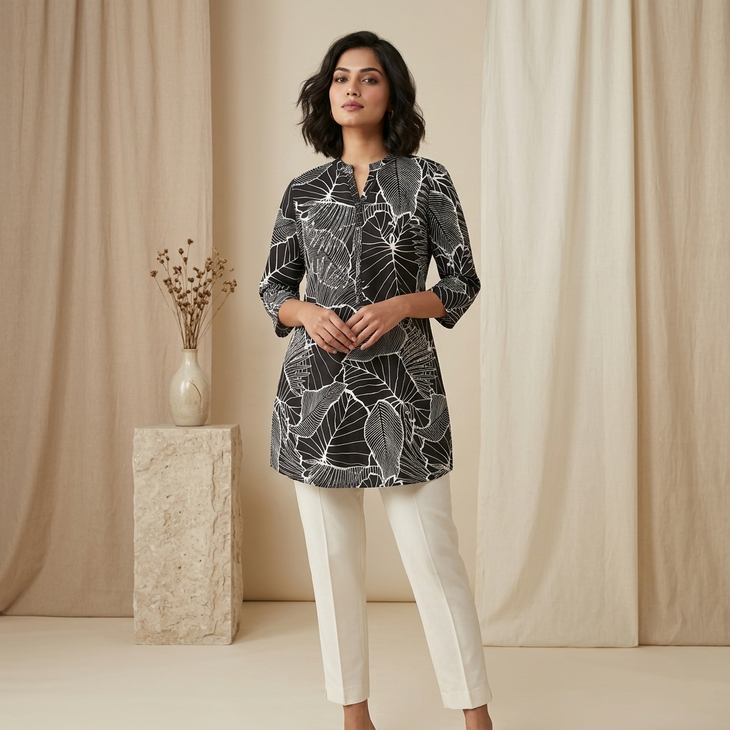 Botanical Print Black Tunic