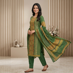 Ajrakh Folk Print Green 3 Pcs Suit Set