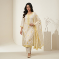 Ivory Yellow Embroidered 3 Pcs Suit Set