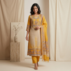 Golden Yellow Floral 3 Pcs Suit Set
