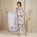 Blue Tropical Print 3 Pcs Suit Set
