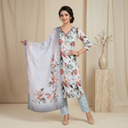 Blue Tropical Print 3 Pcs Suit Set