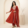 Rust Anarkali 3 Pcs Suit Set