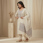 Ivory Printed 3 Pcs Suit Set