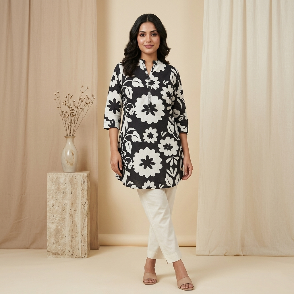 Floral Print Black Tunic