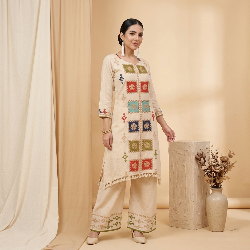 Multicolor Motif Embroidered Co-ord Set