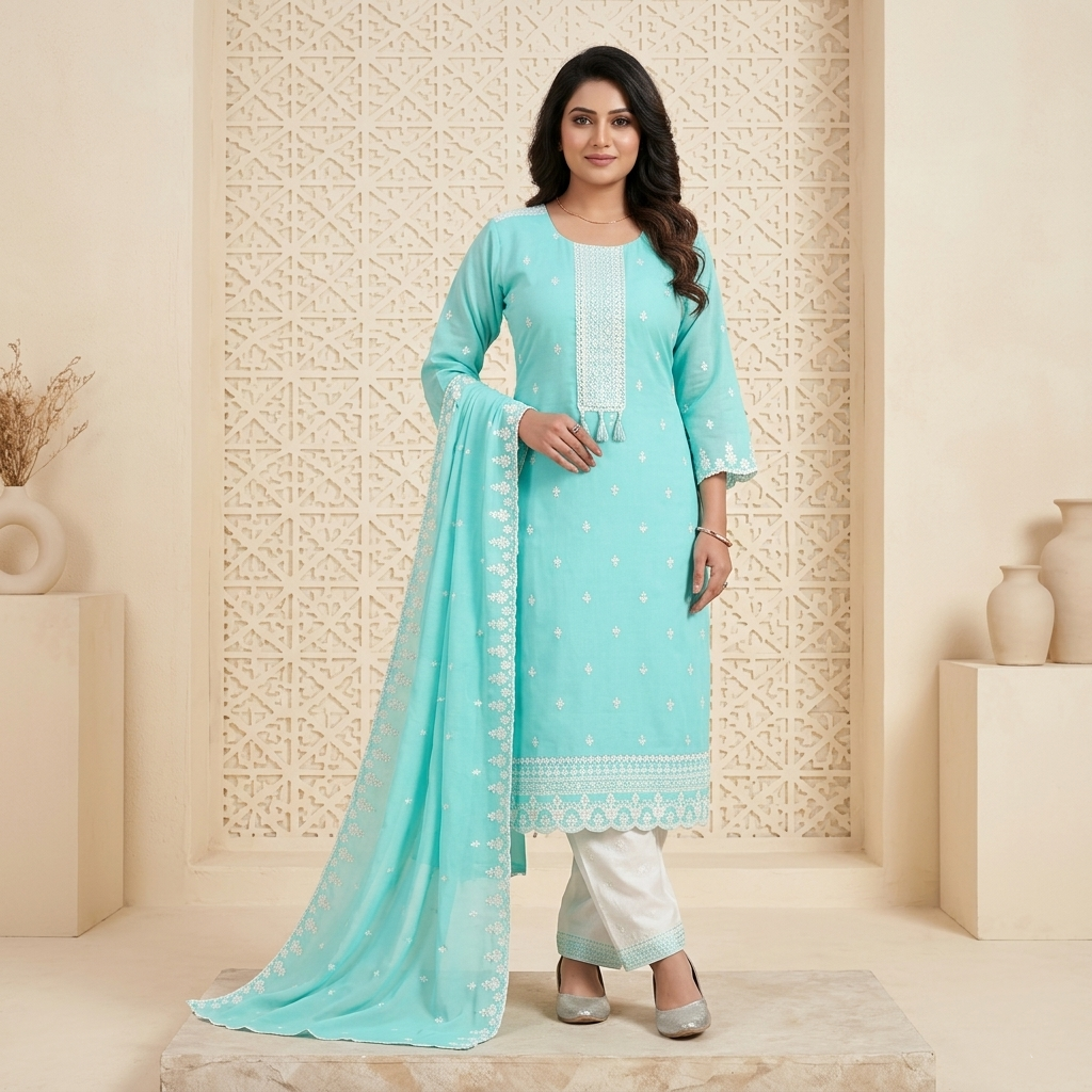 Turquoise Green 3 Pcs Suit Set