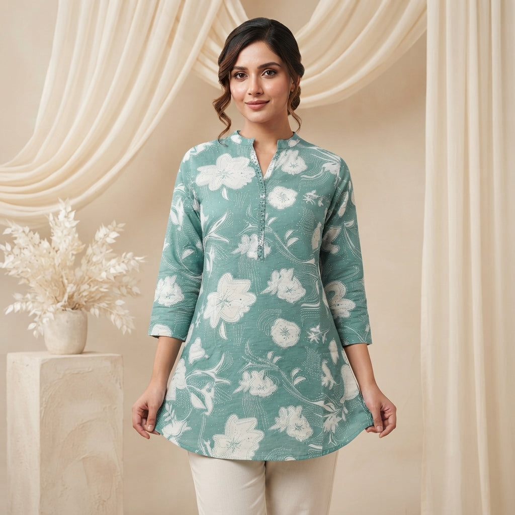 Floral Printed Teal Tunic