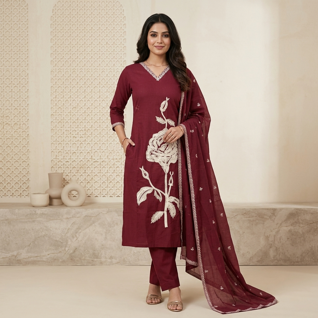 Crimson Rose 3 Pcs Suit Set