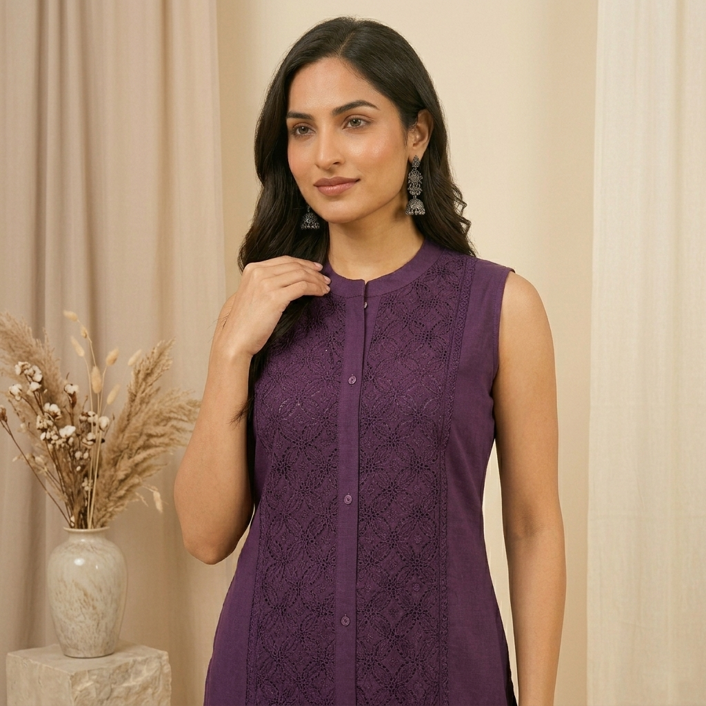 A-Line Wine Kurta Palazzo Set