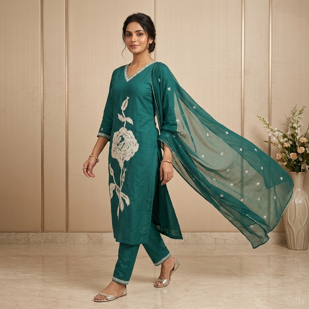 Teal Rose 3 Pcs Suit Set
