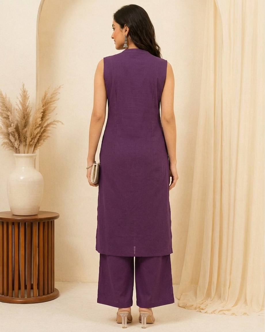 A-Line Wine Kurta Palazzo Set