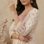 Ivory Pink Anarkali 3 Pcs Suit Set