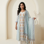 Ivory Motif Printed 3 Pcs Suit Set