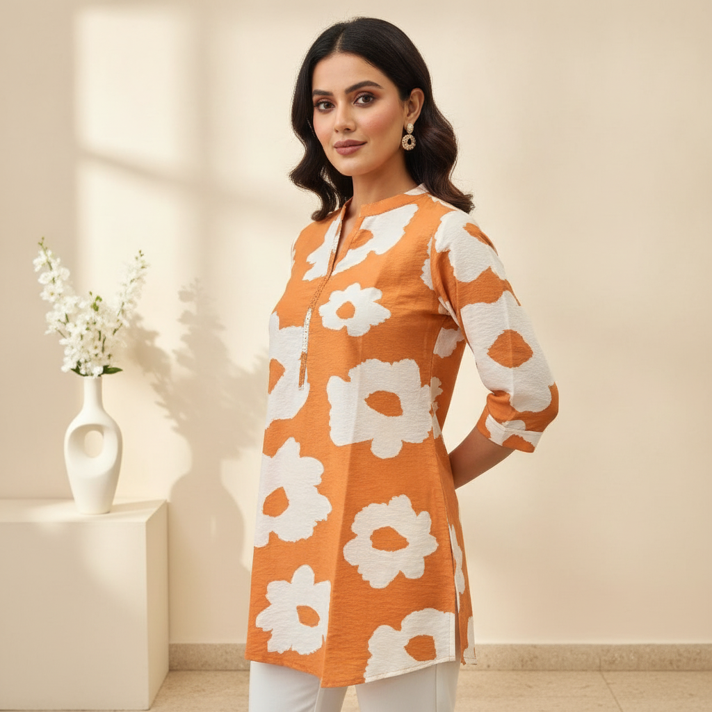 Blooming Orange Flower Tunic