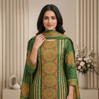 Ajrakh Folk Print Green 3 Pcs Suit Set