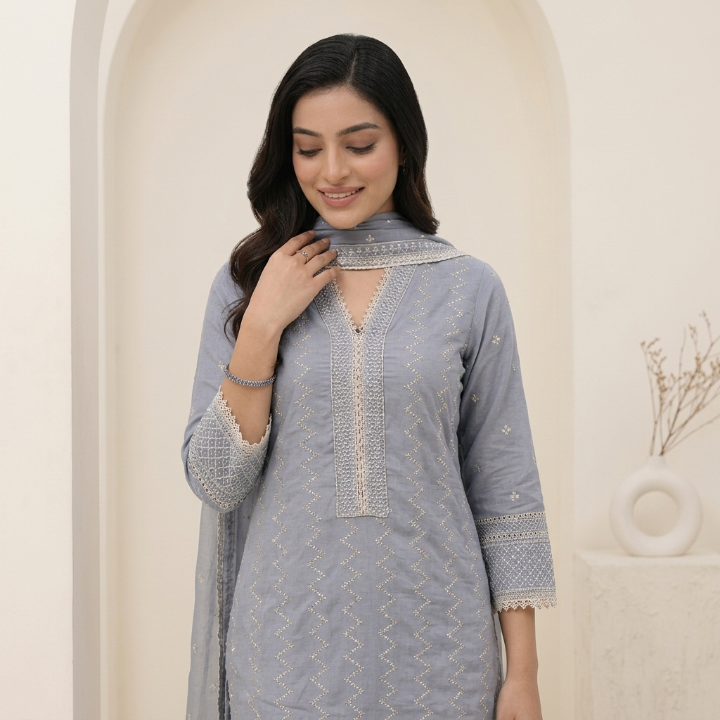 Mist Grey 3 Pcs Suit Set