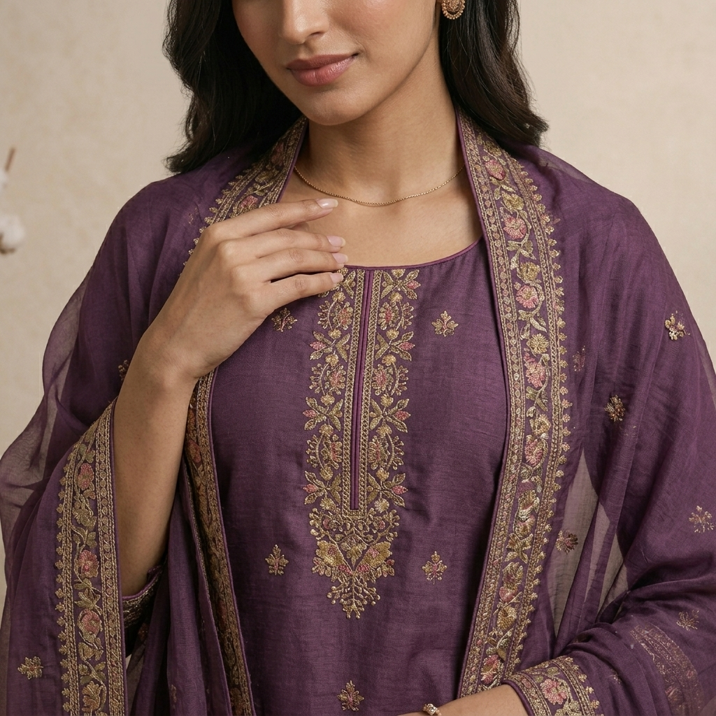 Plum Floral 3 Pcs Suit Set