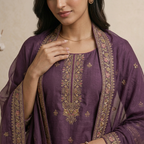 Plum Floral 3 Pcs Suit Set