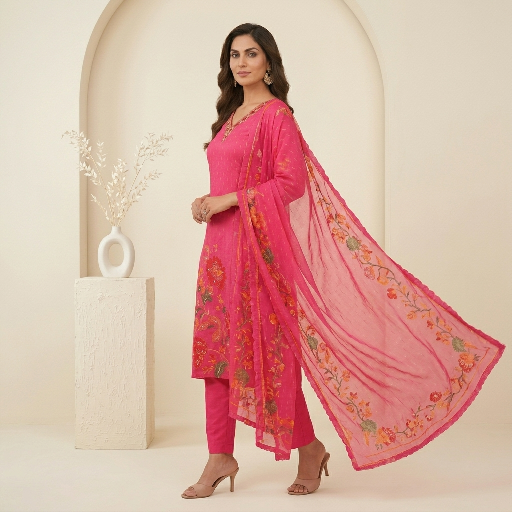 Fuchsia Floral 3 Pcs Suit Set