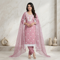 Dusty Rose Floral Embroidered 3 Pcs Suit Set