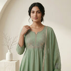 Powder Blue Embroidered Anarkali 3 Pcs Suit Set