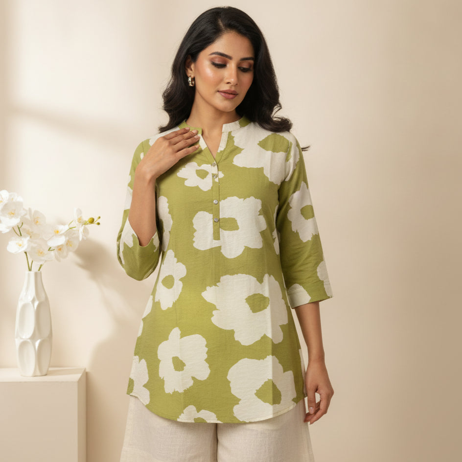 Blooming Green Flower Tunic