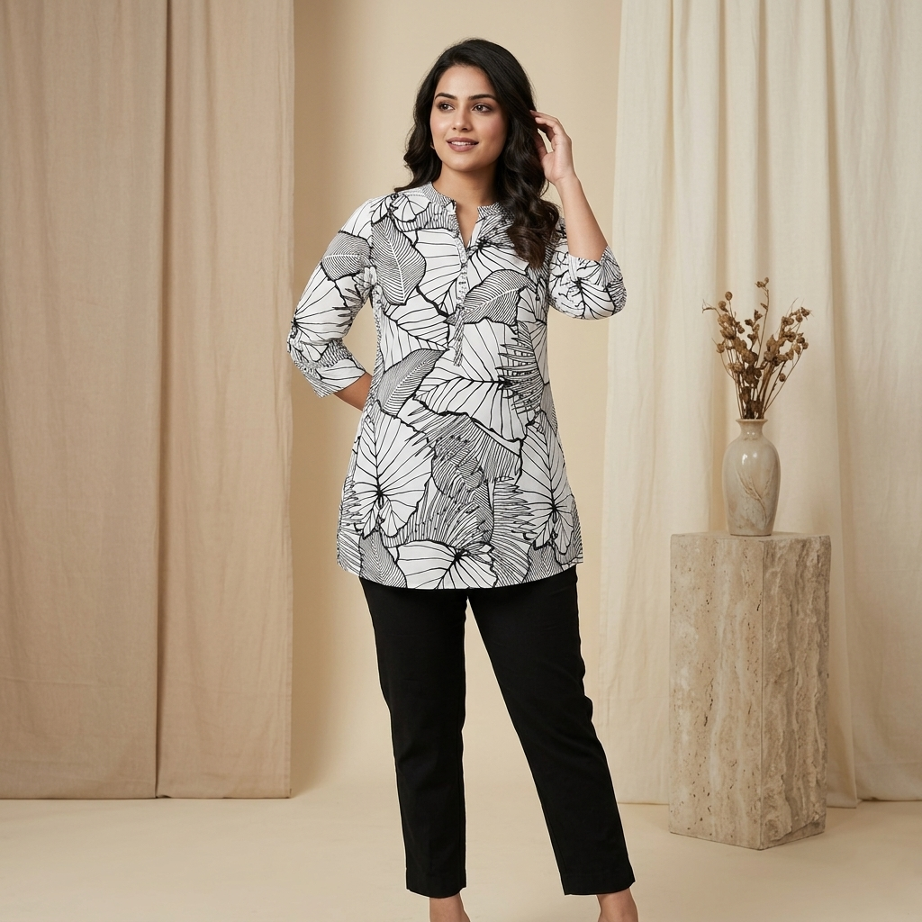 Botanical Print White Tunic